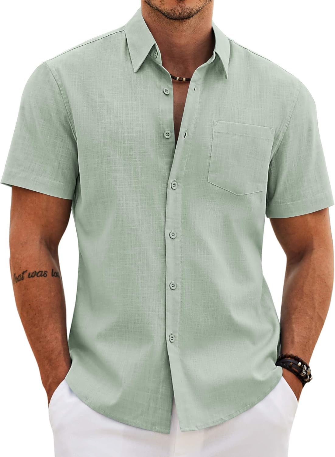 COOFANDY Men's Button Down Short Sleeve Shirt Casual Cotton Summer Beach Wedding Linen Shirts with Pocket