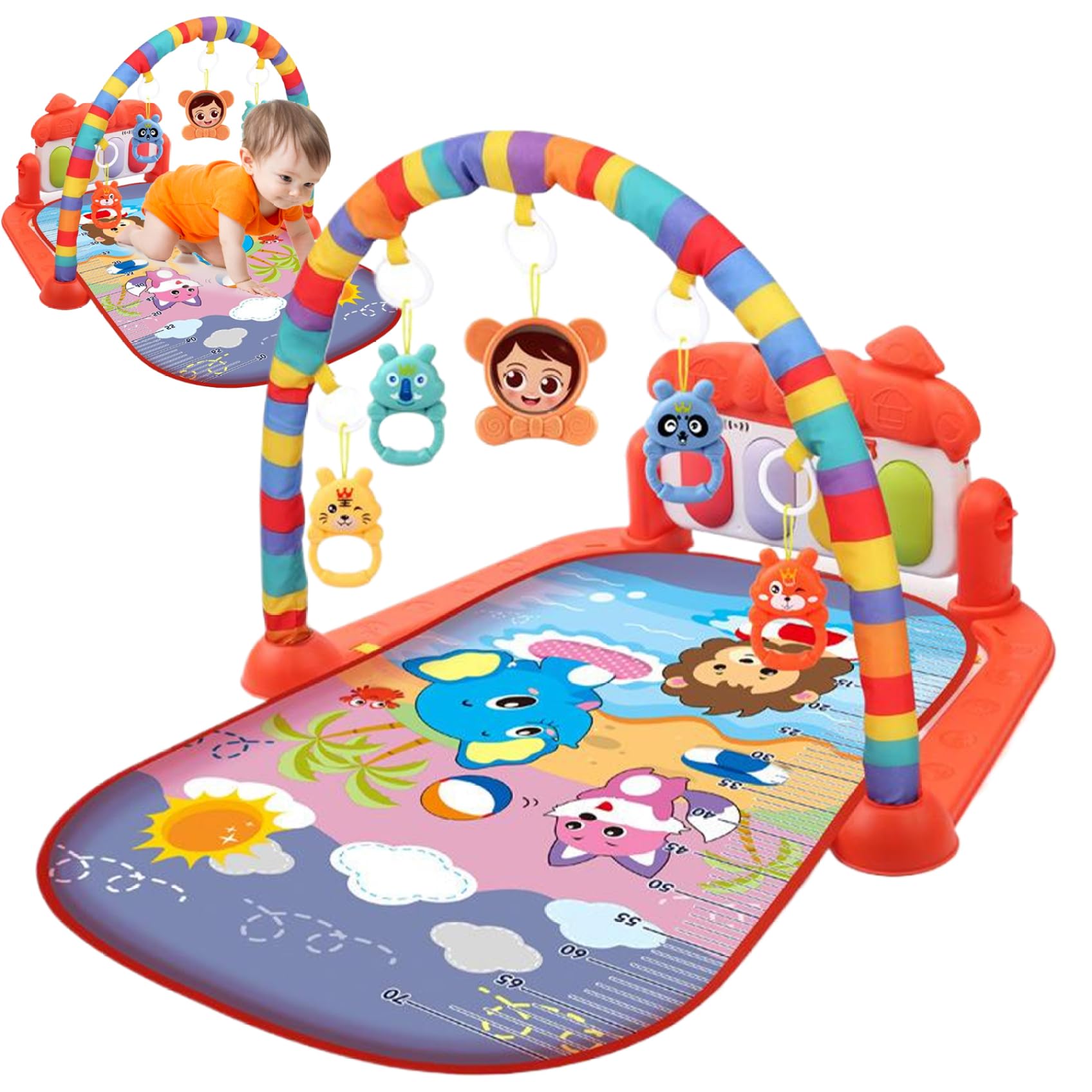 Centro de Actividades para bebés con Music & Light Safe & Easy Baby Gym Play Mat con Mat de Juego Colgante de sonajero de Juegos extraíbles con Tablero Ajustable para recién Nacidos y niños Peque