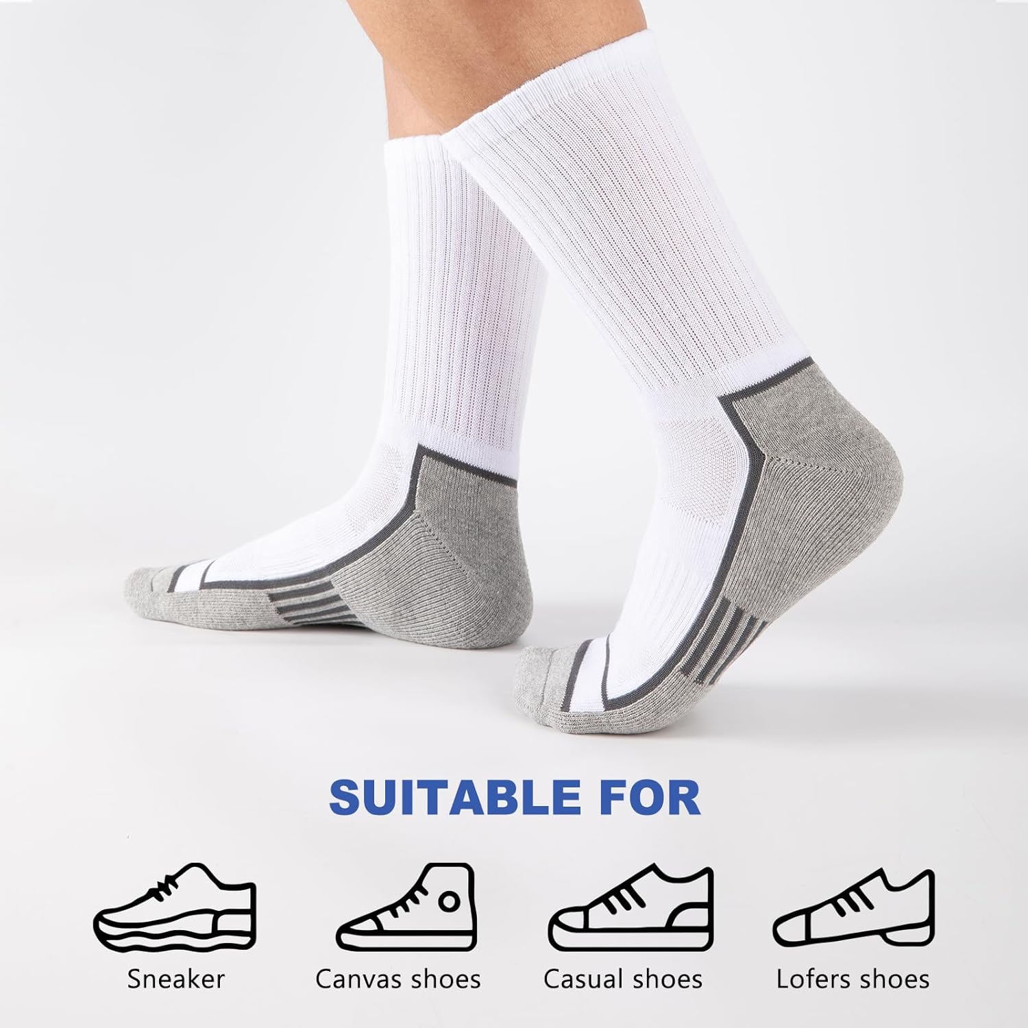 COOPLUS Mens Cotton Cushioned Crew Socks Athletic Running Moisture Wicking Performance Work Boot Socks for Men 6 Pairs - Image 6