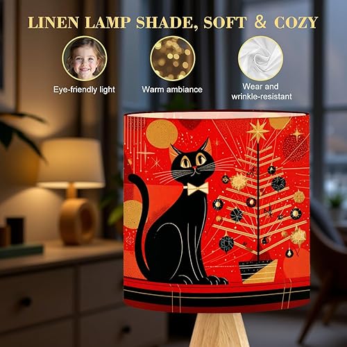 Miniatura 5 de Tripod Table Lamp Retro Futuristic Christmas Cat Under Atomic Holiday Tree Bedside Lamps Small Lamp Nightstand Lamp with Linen Lampshade Mid Century