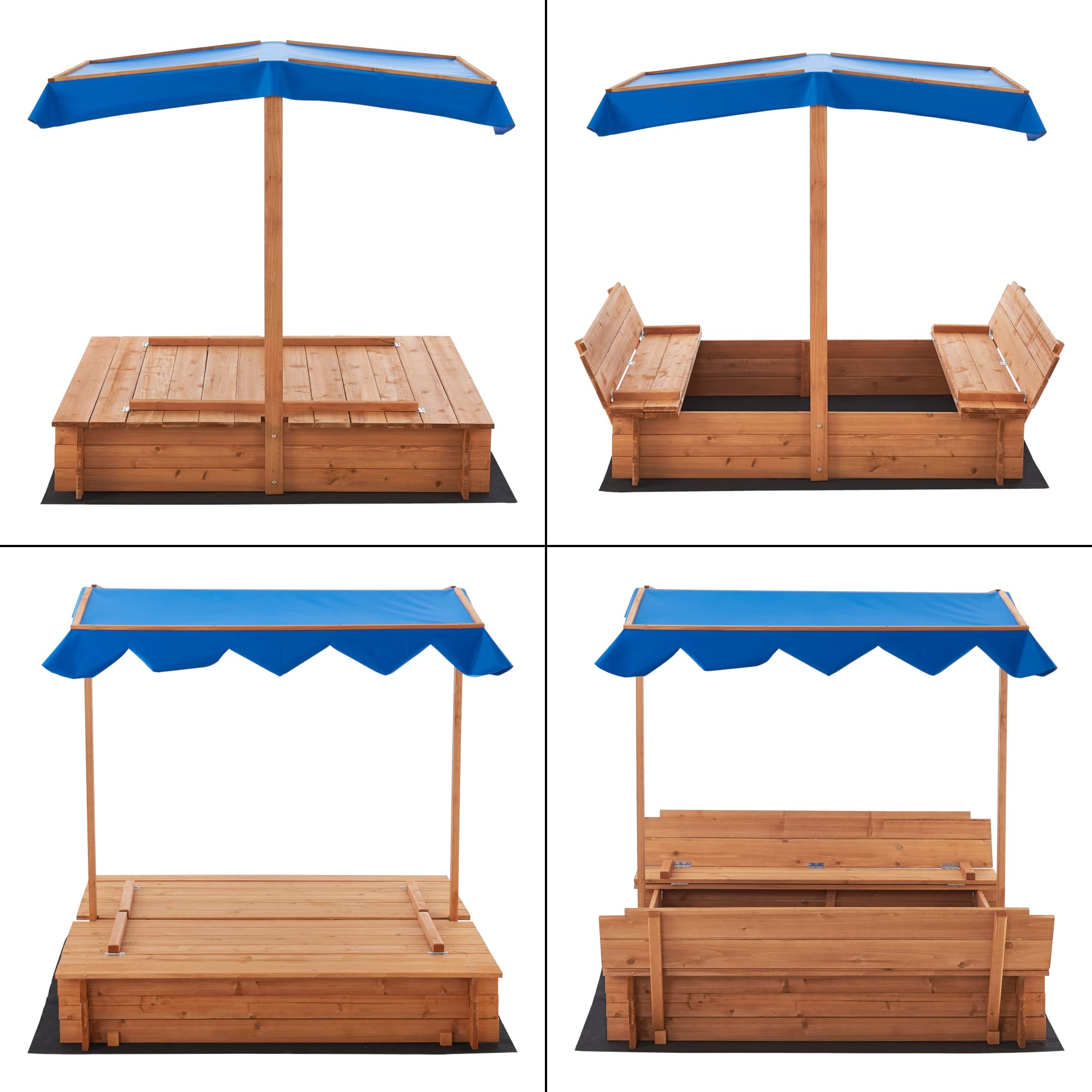 [en.casa] Sabbiera per Bambini in Legno con Panchine Integrate e Tenda Parasole Area Gioco da Giardino con Sedute Ripiegabili e Copertura per Sabbia 120 x 120 x 120 cm
