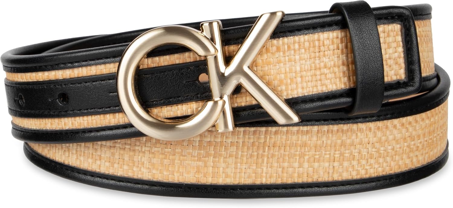 Calvin Klein womens 1.25-inch Puffed Ck Logo Harness Leather Belt for Jeans & Dresses
