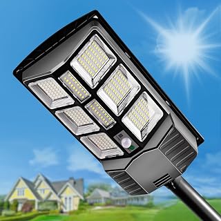 Baiston Solar Street Lights Outdoor Waterproof-600W Dusk to Dawn Solar Parking Lot Lights,Flood Lights with Motion Sensor Control for Yard, Path, Garage,Wall or Pole Mount, Commercial Grade
