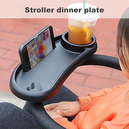 Miniatura 7 de Bandeja de aperitivos para carriola, carriola, bandeja de aperitivos con soporte para tazas y soporte para teléfono, bandeja universal para