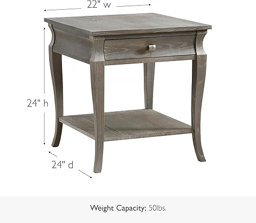 Miniatura 59 de Leick Home 23007 Chisel & Forge - Mesa auxiliar de metal y madera mixta con un cajón, diseño X con estante, gris ahumado y negro mate, 22 x 24 x 24