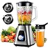 GDOR 1200W Smoothie Blender 2 in 1 Blender with 1.5L Glass Jug & 650ML Travel Cup 3 Speed Smoothie Maker Professional Glass Jug Blenders for Smoothies, Shakes, Frozen Drinks, Ice, Sauces, Silver