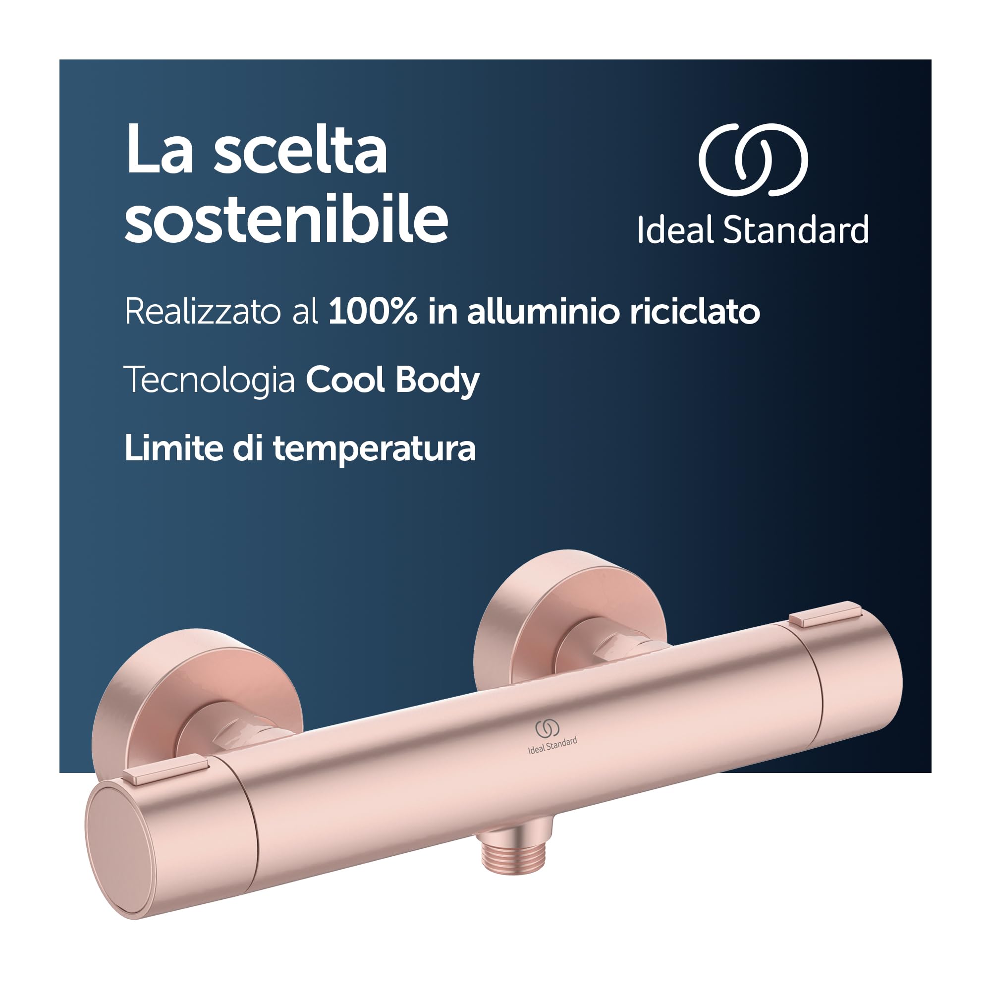 Ideal Standard Ceratherm Alu+ Monomando ducha exterior, realizzata con l'100% di alluminio riciclato, a risparmio idrico ed energetico, con funzione termostato – Rosé (292x105x72 mm)
