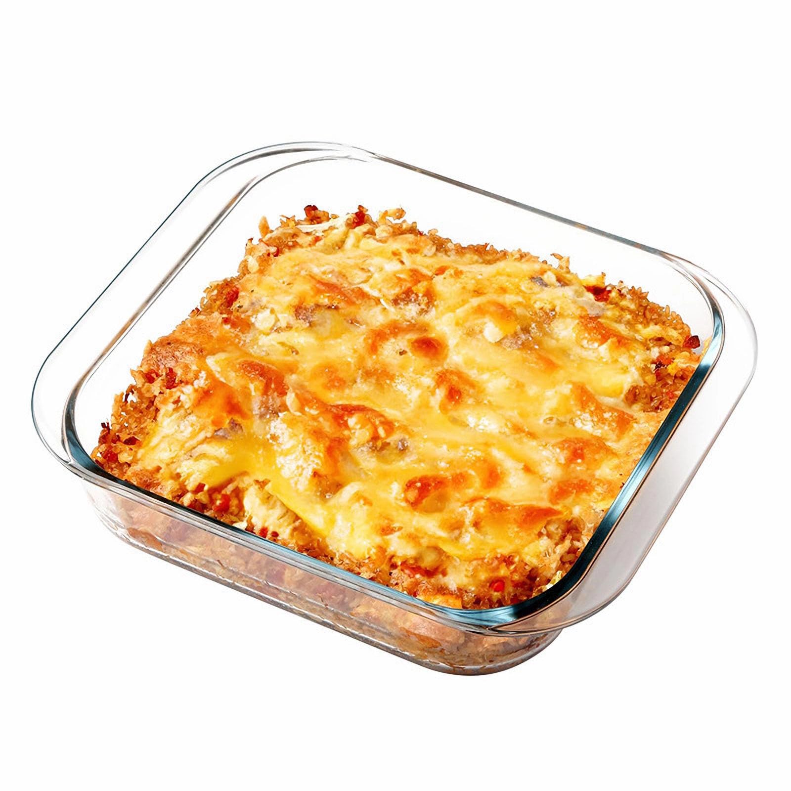 Moldes de Cristal para Horno 19,6 x 17 x 4,75 cm, Bandeja de Cristal para Horno Cuadrada, Resistente al Calor Hasta 400 °C para Freidora de Aire Caliente y Microondas, 900ml