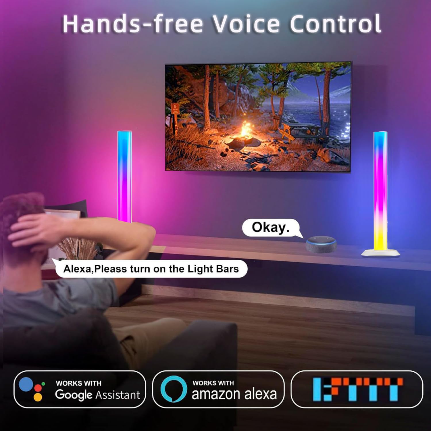 Barra de luz LED inteligente, luz de fondo de TV, barra de luz RGB para habitación con 16 millones de colores, luces de juego que se sincronizan con música, control de aplicación de iluminación