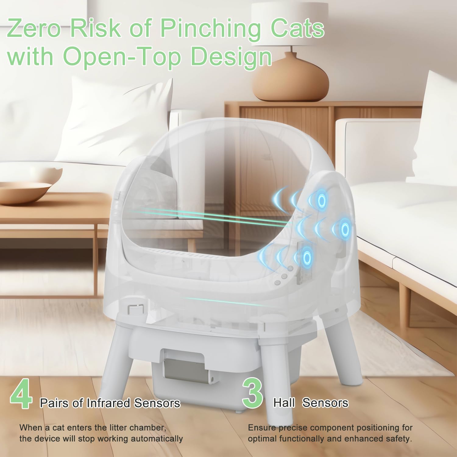 Mimfam AutoScooper 11 Self Cleaning Open Top Cat Litter Box, White, Large (21.25