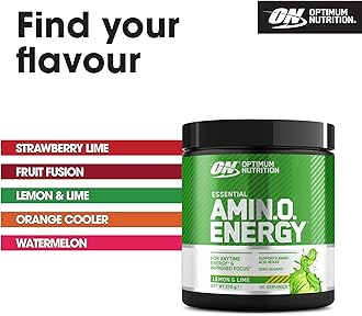 Optimum Nutrition Amino Energy Pre Workout Powder, Energy Drink with Amino Acids, BCAA, L-Glutamine and L-Leucine, Food Supplement with Vitamin C and Caffeine, Lemon Lime Flavour, 30 Servings, 270 g