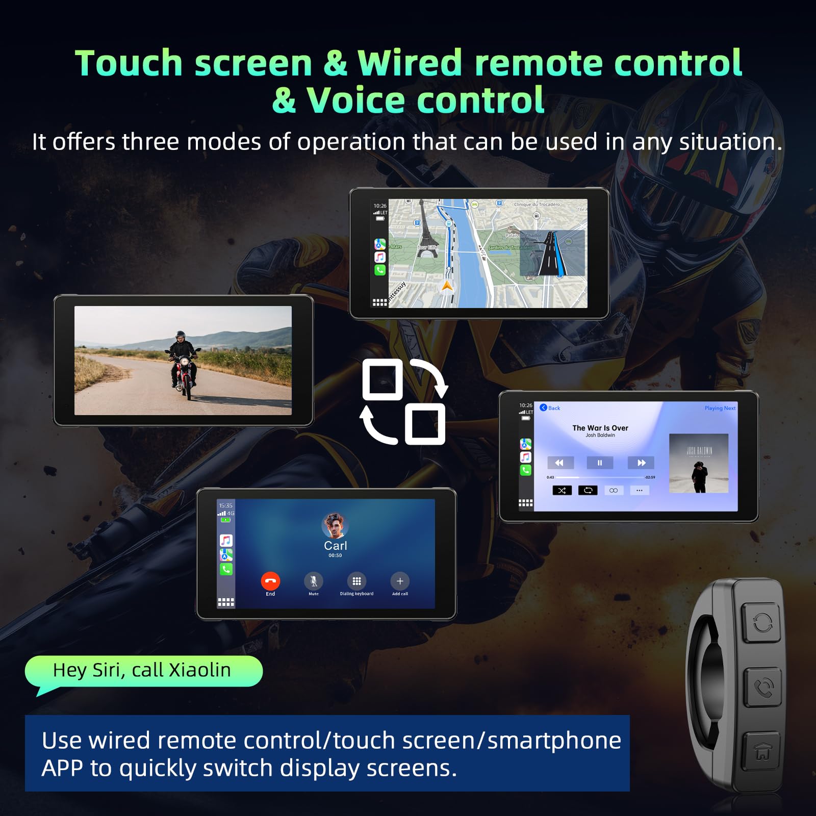 Volam Carplay Android Auto para Moto, Pantalla para Moto 2K+1080P dashcam Delantero Trasero, Carplay Inalambrico para Motos con 5,5 Pulgadas Pantalla Táctil, Navegación GPS, Siri/G00gle, App, TF 64GB