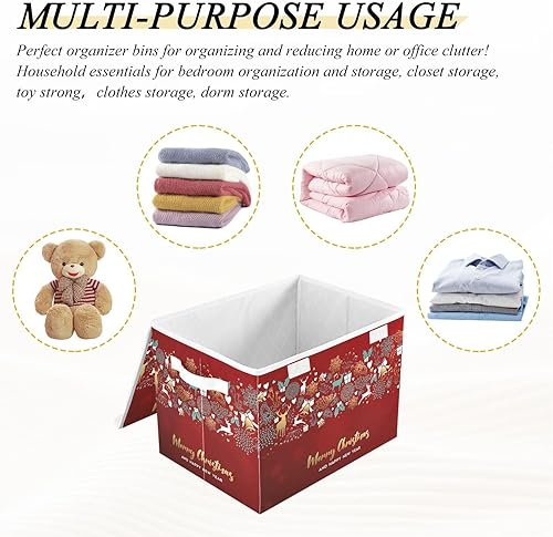Miniatura 6 de MNSRUU Cajas de almacenamiento plegables de tela con tapas y asa, cubos de almacenamiento de adornos, organizadores de armario y contenedores de
