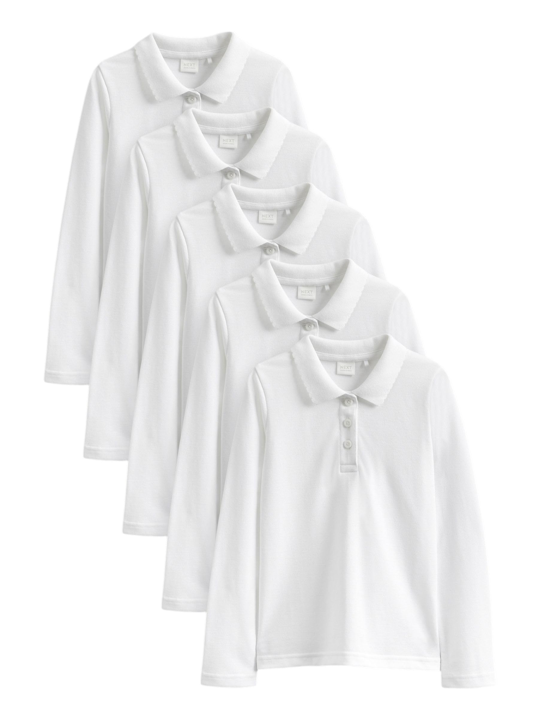 NEXT Fille Polo d’école Slim à Manches Longues 100% Coton, Lot de 5
