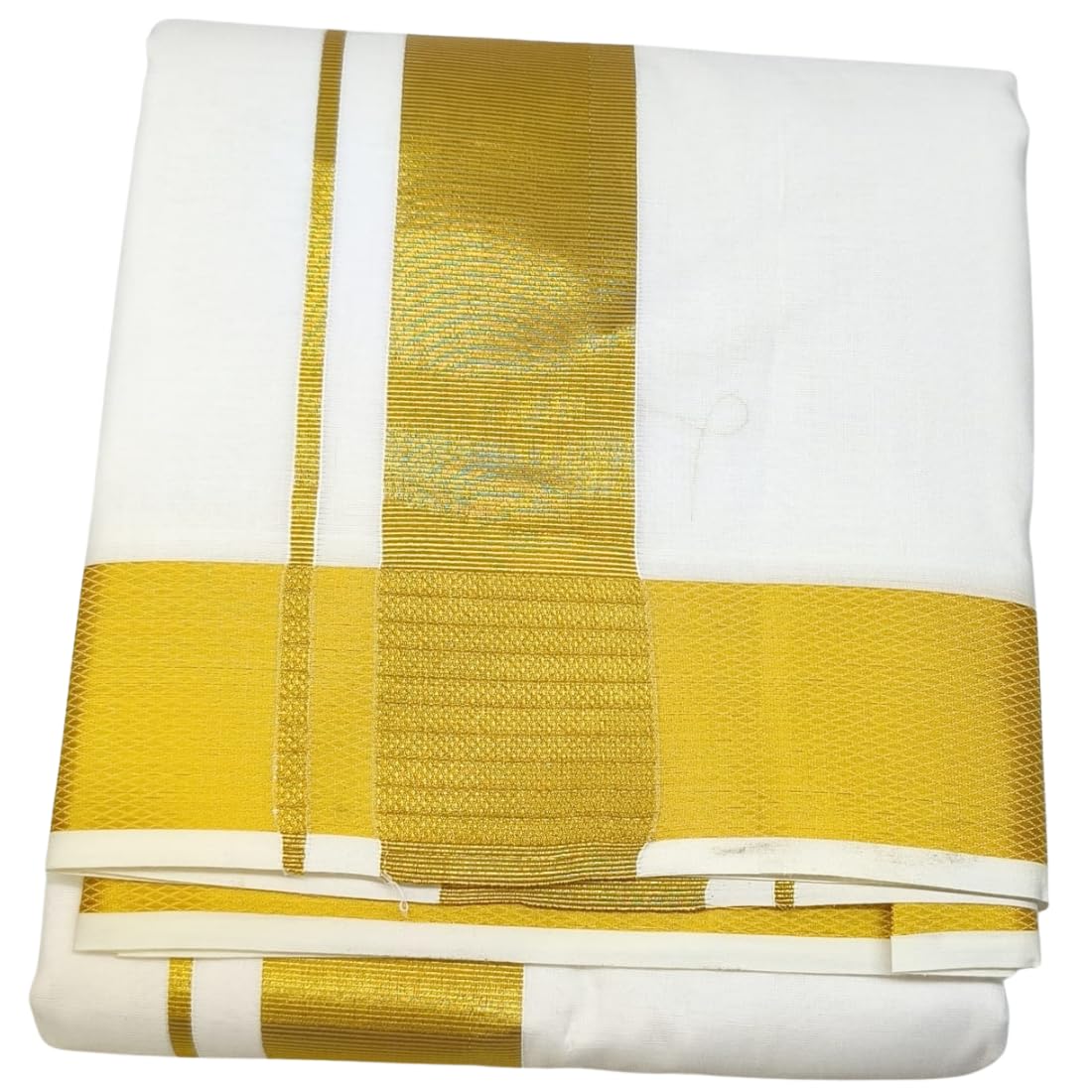 yadadri Shri Bhargavas | 9x5 Dhoti - Men's Casual Style Dhoti With Angavasthram With Zari Border, Cotton, Size: 9 X 5 White With Big Golden Border-picture-55