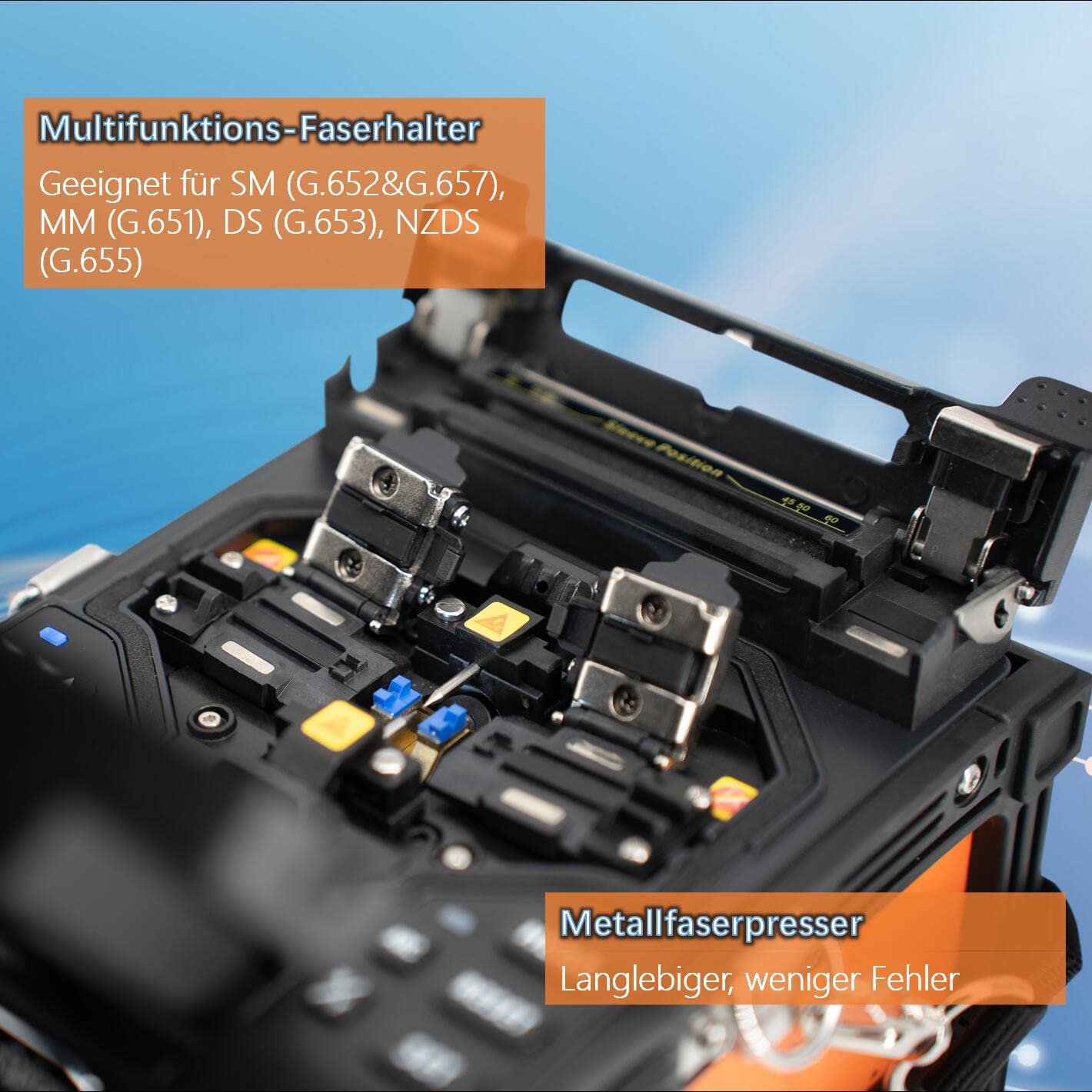 Fusion Splicer Glasfaser Spleißgerät X800 mit Kern zu Kern Ausrichtung für MAN Telekommunikation FTTx Projekte LWL Spleißgerät Automatisches schnelles Spleißen und Heizung mit großer Batterie