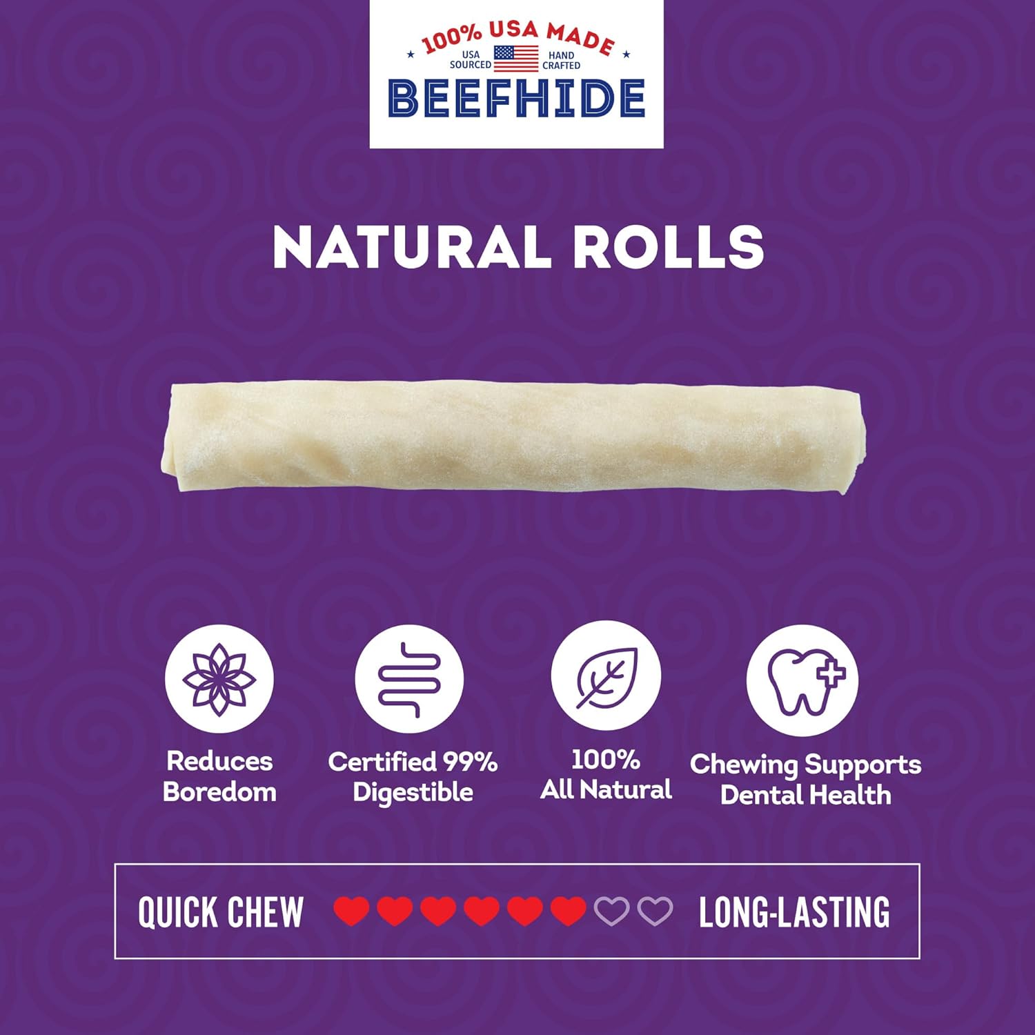 USA Beefhide Rolls 8-9" Dog Chew Treats - Natural Flavor, 10 Count/1 Pack
