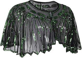 Neon Costume Women's Bolero Cover Flapper Beads Up Cape Evening Women Shawl Sequin Women Blouse of the 20s Black T-Shirt
