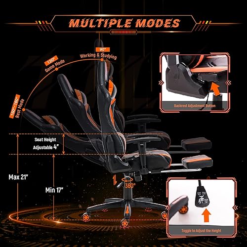 Miniatura 4 de AA Products - Silla ergonómica para videojuegos, silla ergonómica de carreras de computadora con respaldo alto, silla de oficina ajustable con
