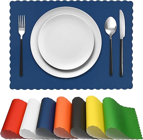 Miniatura 10 de Manteles individuales de papel para mesa de comedor, desechables, bordes festoneados, manteles en blanco, ideales para fiestas y decoraciones de