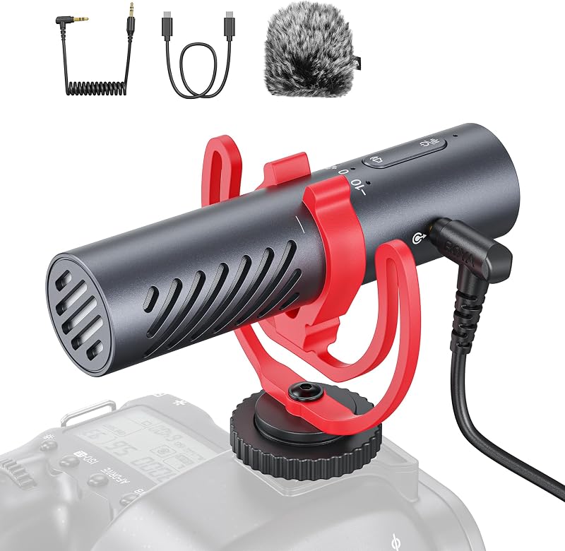 BOYA BY-MM1 AI On-Camera Shotgun Mic for Camera, DSLR, iPhone, Android | AI Noise Cancellation, APP Control with EQ Presets & Gain, Supercardioid Pickup, 30Hrs Battery, Dual 3.5mm/USB-C,