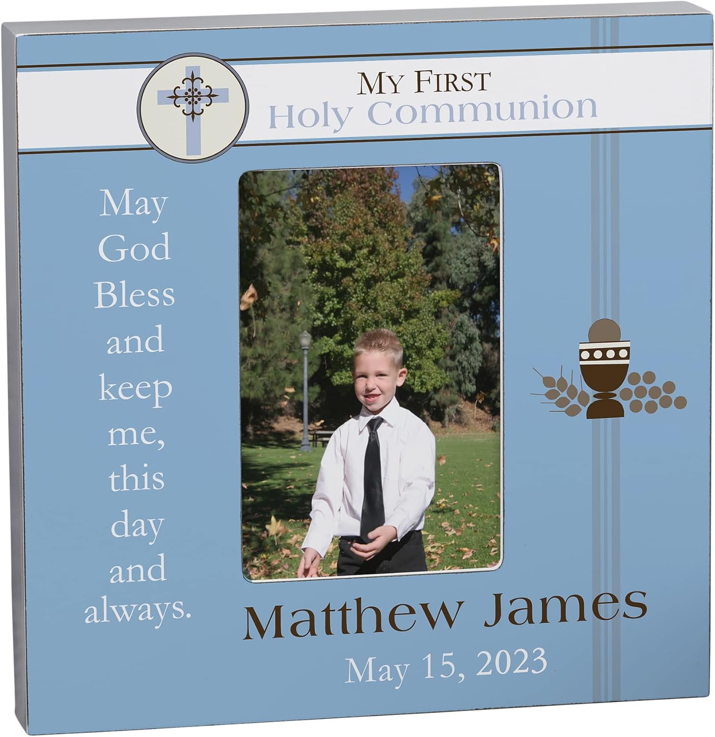 Personalization Universe Personalized First Holy Communion Picture Frame for Boys - Customizable 4x6 Vertical Display, Tabletop Frame, Holy Communion Gifts
