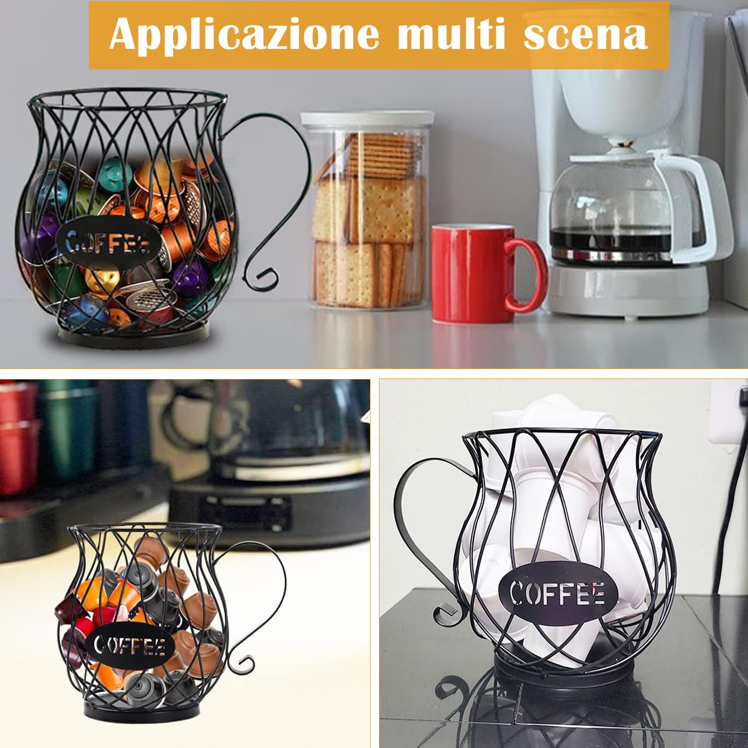 Cestello portaoggetti per Caffè, Cestello porta Capsule Caffè, porta Capsule Caffè, porta Cialde da Caffè, Adatto per Casa, pub, Caffè, Banconi Cestello per Capsule di Caffè (Nero)