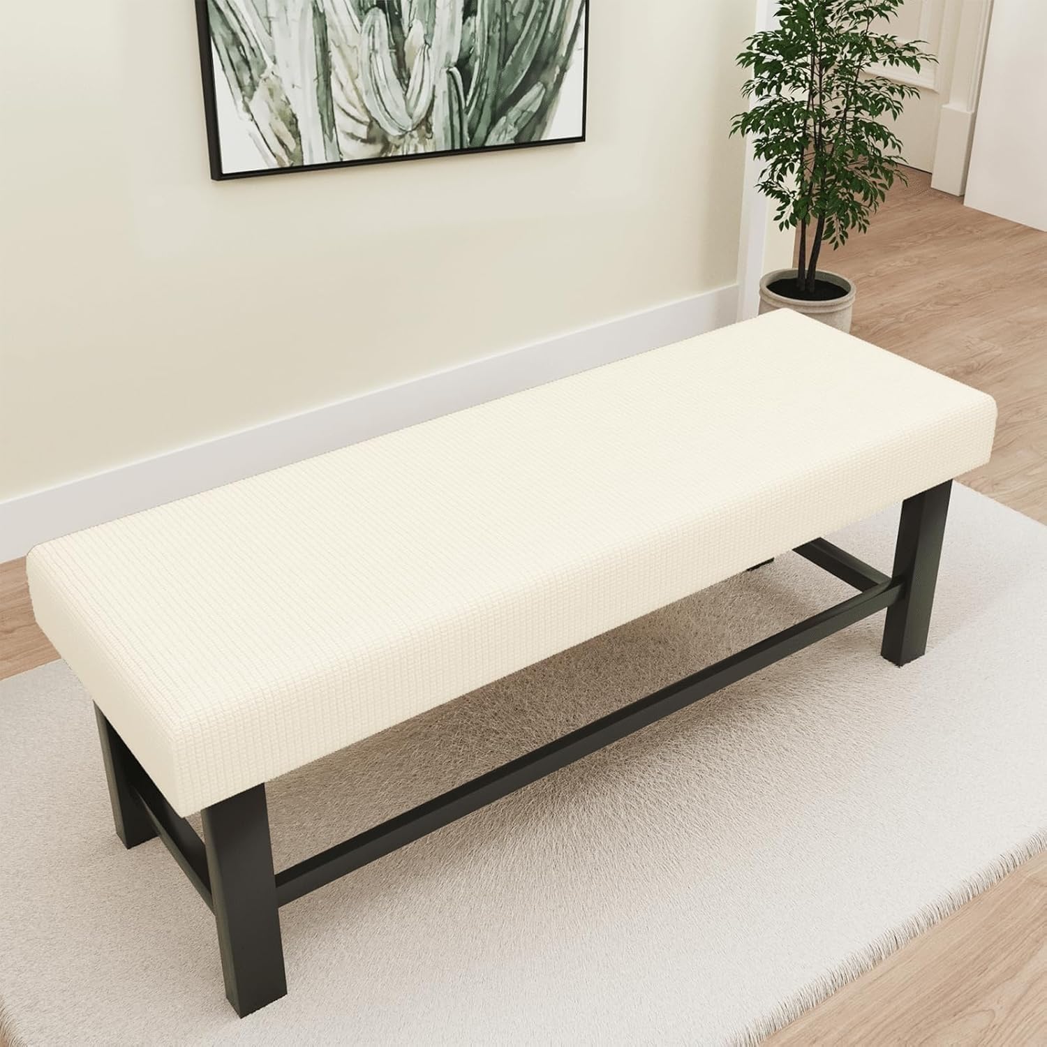 Stretch Dining Bench Cover Extra-Long Waterproof Dining Room Bench Covers Jacquard Slipcover with Elastic Bottom Piano Seat Protector Cover for bedrooms, Living Rooms(Purple,63"-71")