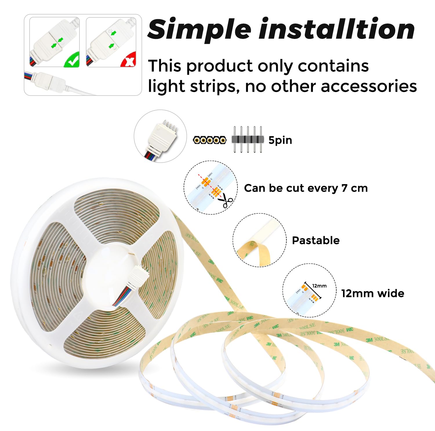 24V COB LED Streifen RGBW Dimmbar, 10M COB LED Stripe RGB+Warmweiß 3000K LED Band Lichterkette 672LEDs/M Hohe Dichte, Flexibel LED Stripe keine Lichtpunkte für Küche,Schlafzimmer, DIY Beleuchtung