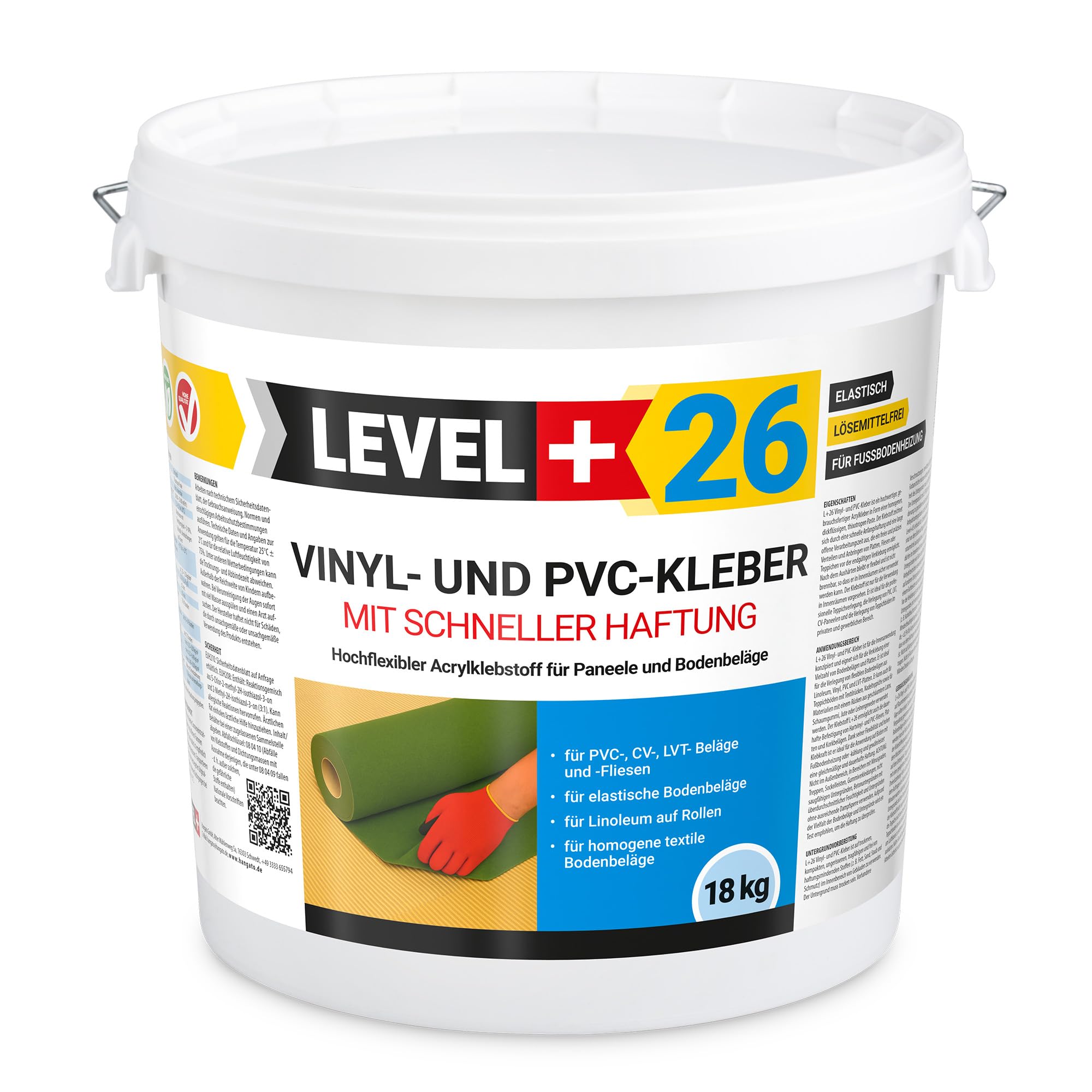 26 adesivi vinilici PVC LVT CV Pannelli Tappeto 18 kg Piastrelle Vinili Pavimenti Flex Colla per Pavimenti Senza Solventi Aderenza Rapida