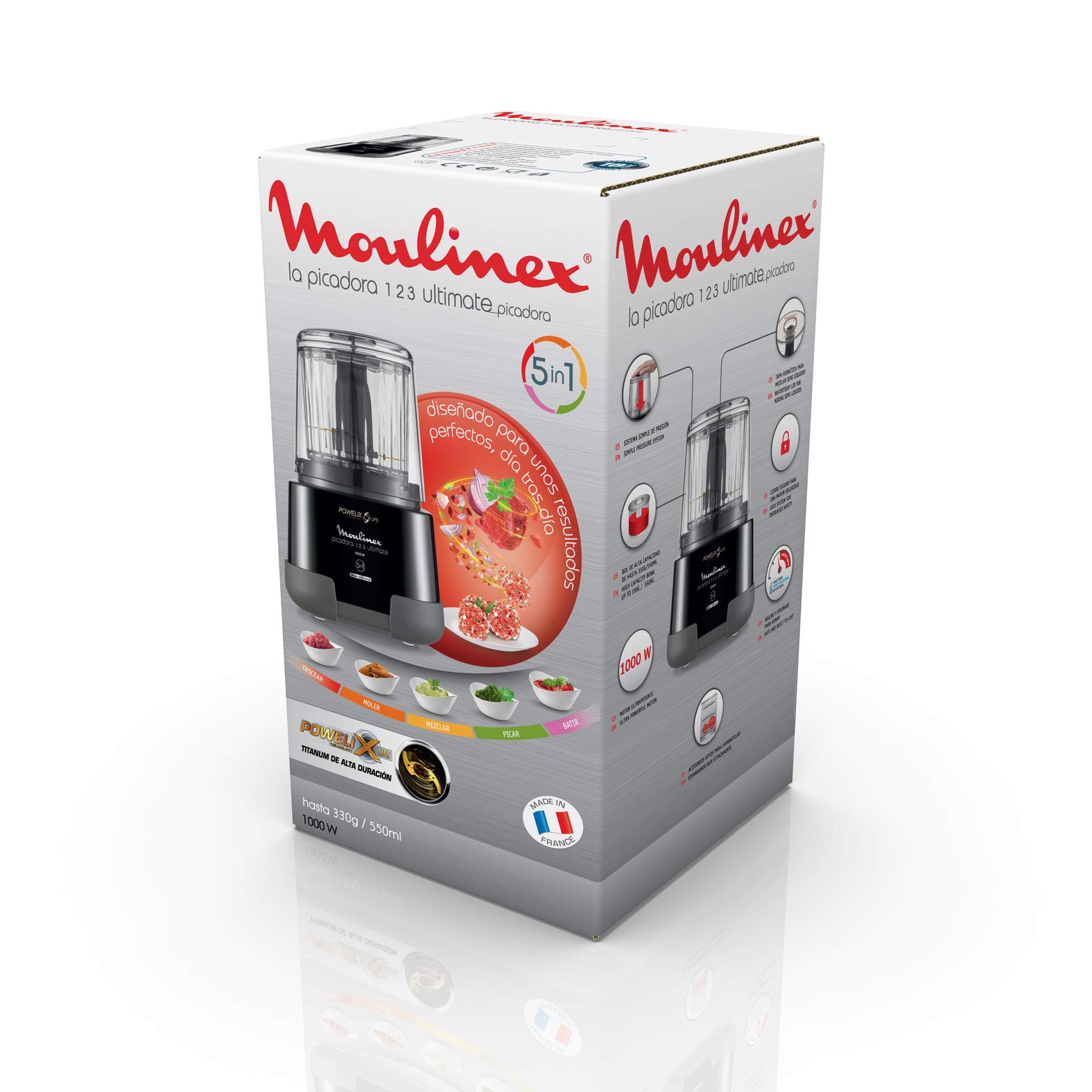 Moulinex La Moulinette Ultimate, Elektrischer Zerkleinerer, 350 g bzw. 550 ml Fassungsvermögen, 5 Funktionen, 1000 Watt, Schwarz, DP810810