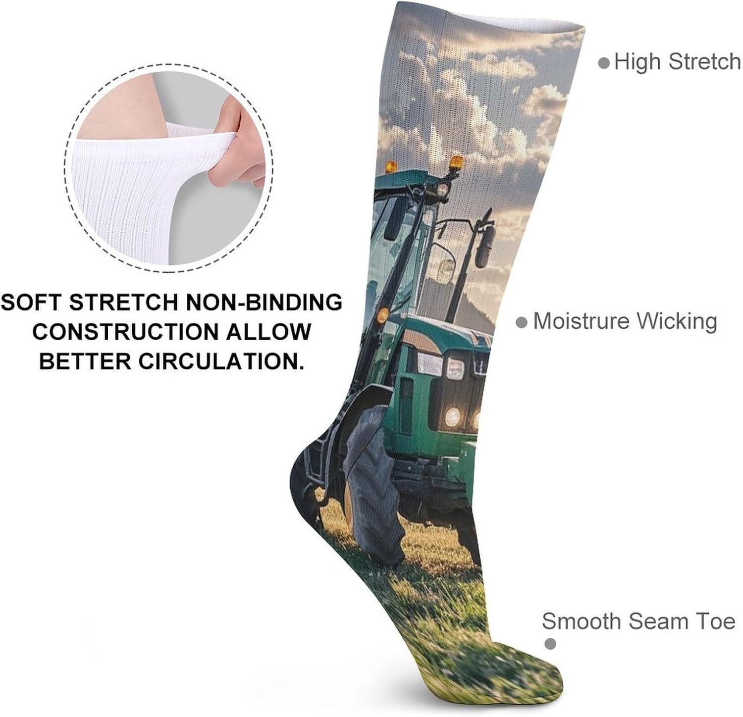 Tractor Agriculture Tranquil Crew Socks Cozy Casual Calf Socks Lightweight Long Work Sock Breathable Athletic Sock for Hiking Sports Running 5 Pairs