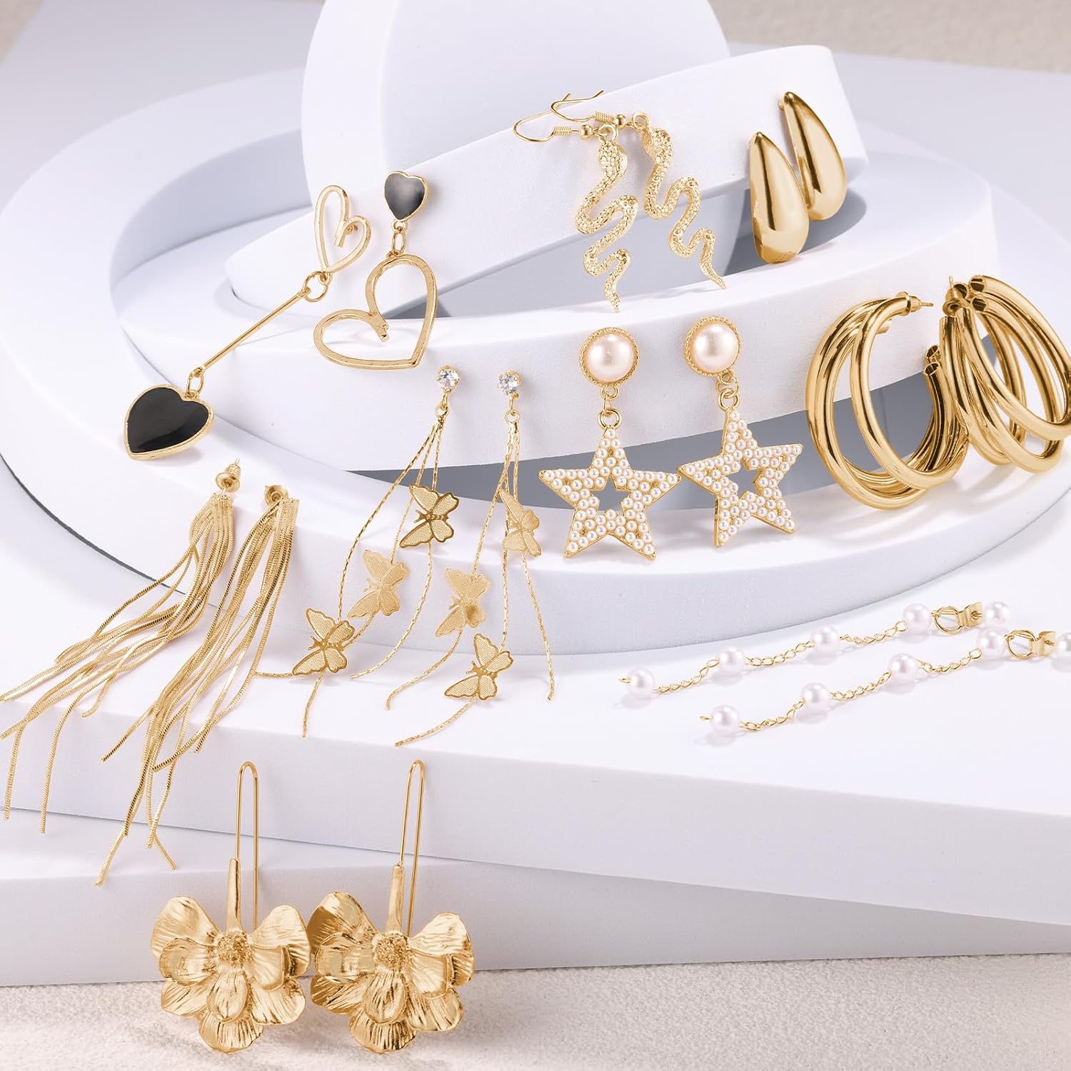 Earrings for Women, Funtopia 68 Pairs Drop Dangle Earrings, Fashion Statement Stud Earrings Pearl Earrings Set for Party Jewelry(Gold and Silver) - Image 2