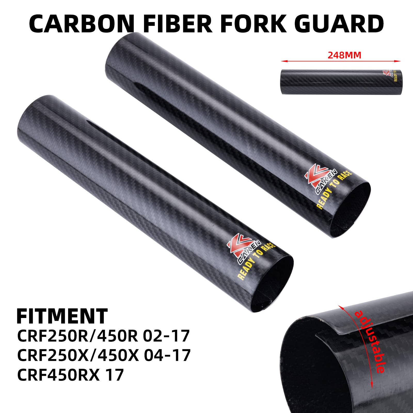 Protezione per forcella anteriore del motociclo in fibra di carbonio, copertura avvolgente per ammortizzatori e stivali, regolabile, 2 pezzi, universale, per moto da cross, 248 mm