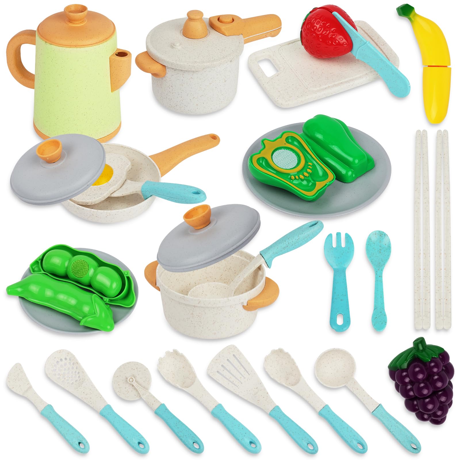 HOTUT Kitchen Pretend Toy, 23 PCS Role Play Kitchen Accessories, Pretend Play Kitchen Toys Cooking Set, Kitchen Toys Set, Cooking Utensil Vegetable Toys Kid Girl Boy Toddler 3+ Years Olds (MG) (MG)
