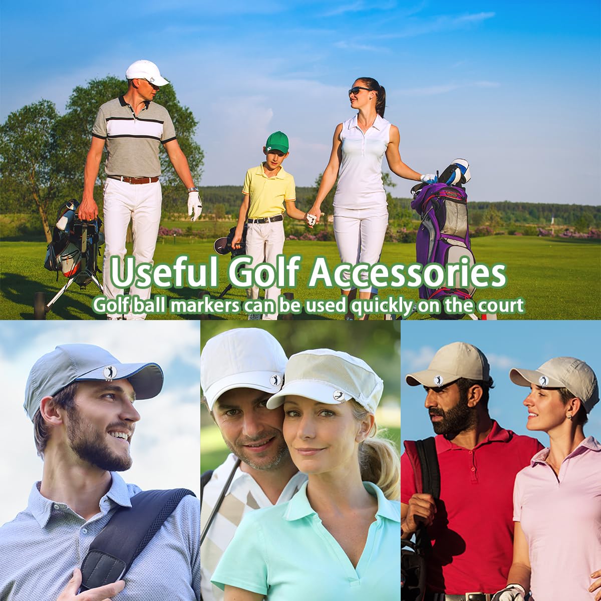 Juego de 8 marcadores de pelota de golf con clips magnéticos, accesorios divertidos para herramientas de golf, marcadores de pelota encajan en herramientas de golf divot, bolsa de sombrero,