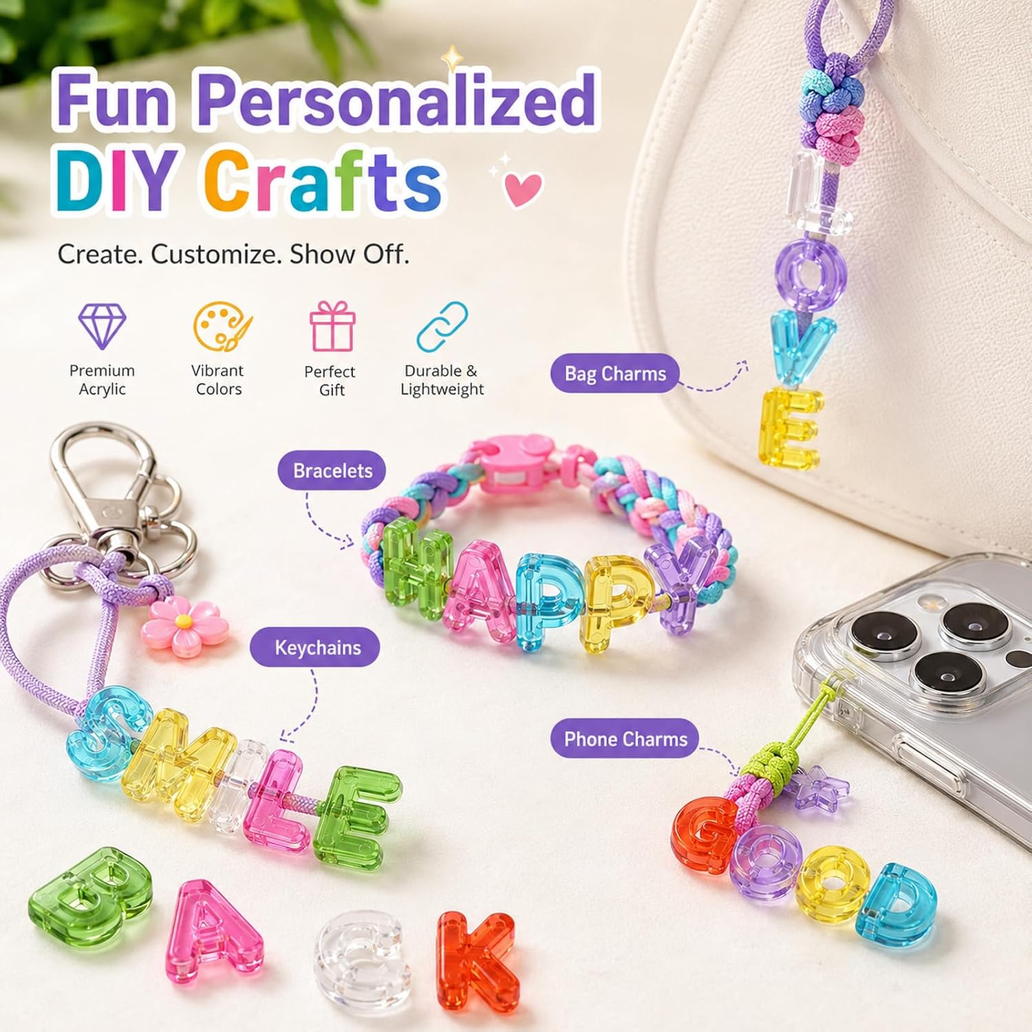 FASHEWELRY 160Pcs Large Acrylic Letter Beads Colorful Big Alphabet Beads 20mm Chunky Initial Bead for Paracord Keychains Bracelets Making Bag Charms Shoelaces