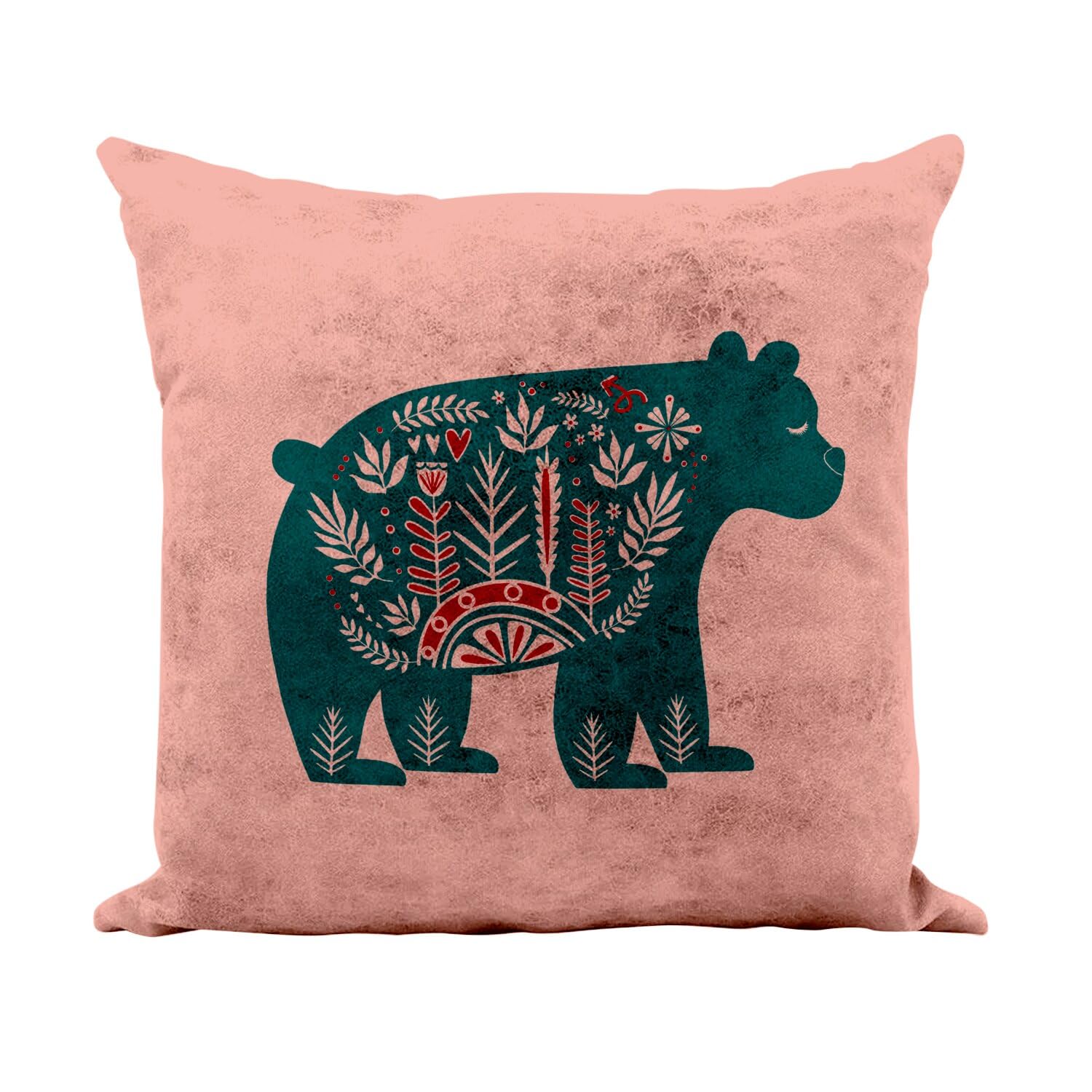 Coussin ours de Noël rose en similicuir 40 x 40 cm pour illuminer vos fêtes