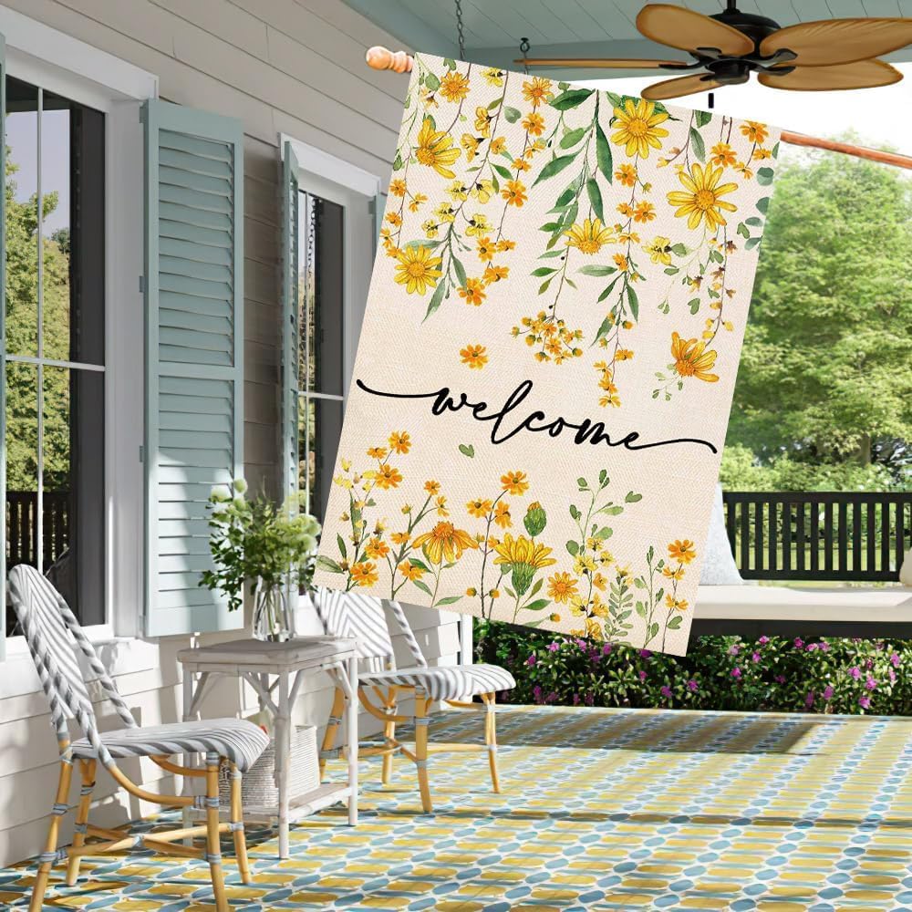 Baccessor Summer Welcome House Flag 28 x 40 Inch Floral Double Sided Daisy Funny Spring Sunflower Yard House Flag Seasonal Burlap Cute Vertical Farmhouse Yard Outdoor Decoration - Image 3