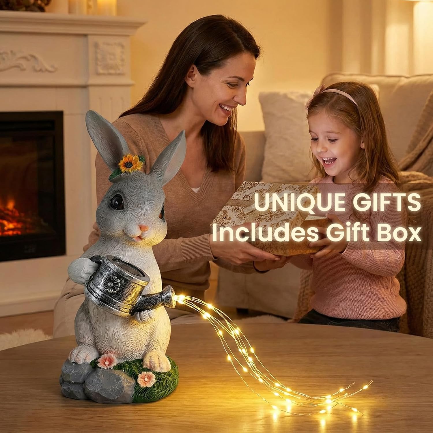 Solar Rabbit Garden Statues Outdoor Decor, Resin Rabbit Figurine Decorations with Solar Light, Whimsical Bunny Sculpture for Patio, Balcony, Yard, Lawn Ornament, Perfect Garden Gift - Image 7