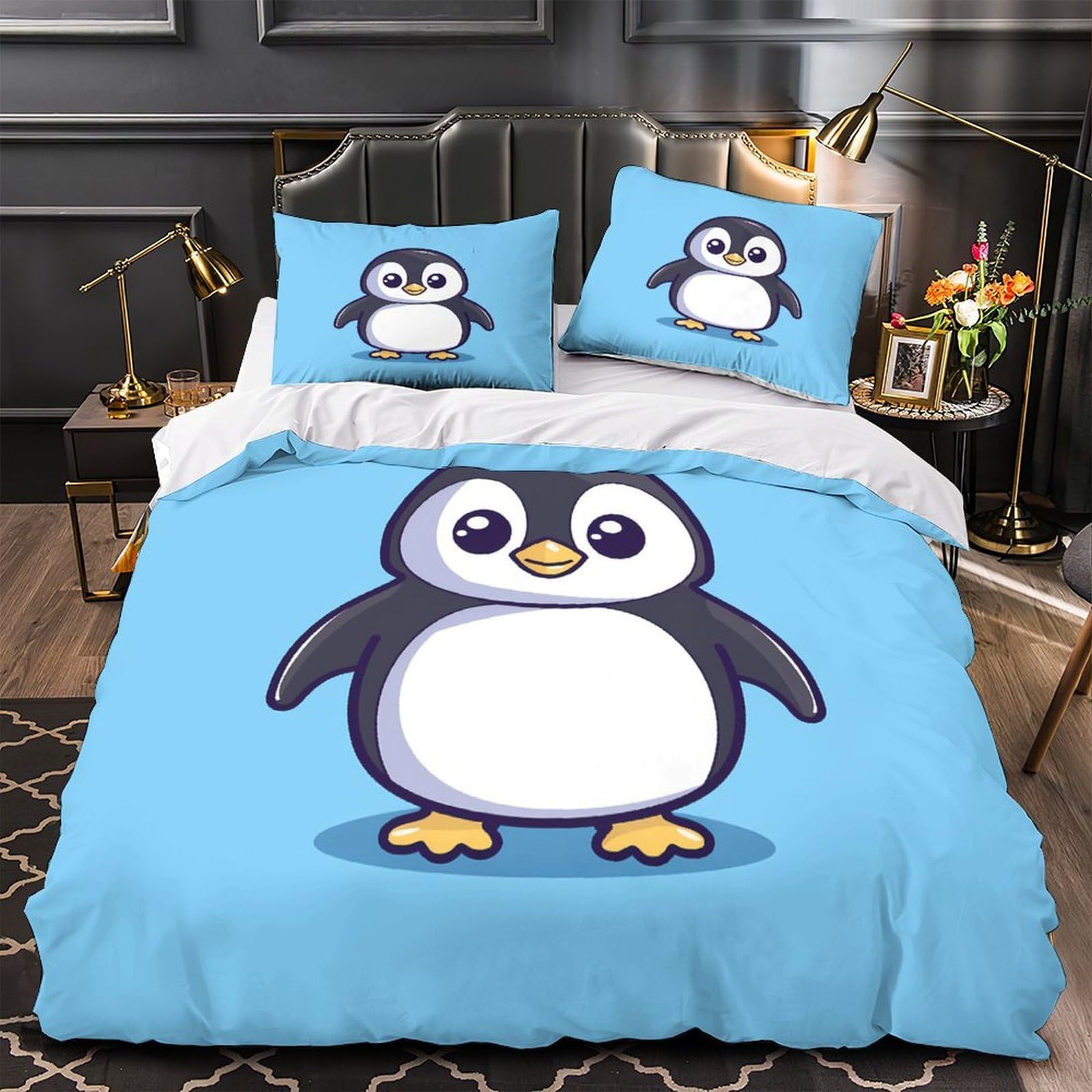 Housse de couette hibou 3D parure de lit king super douce microfibre fermeture éclair