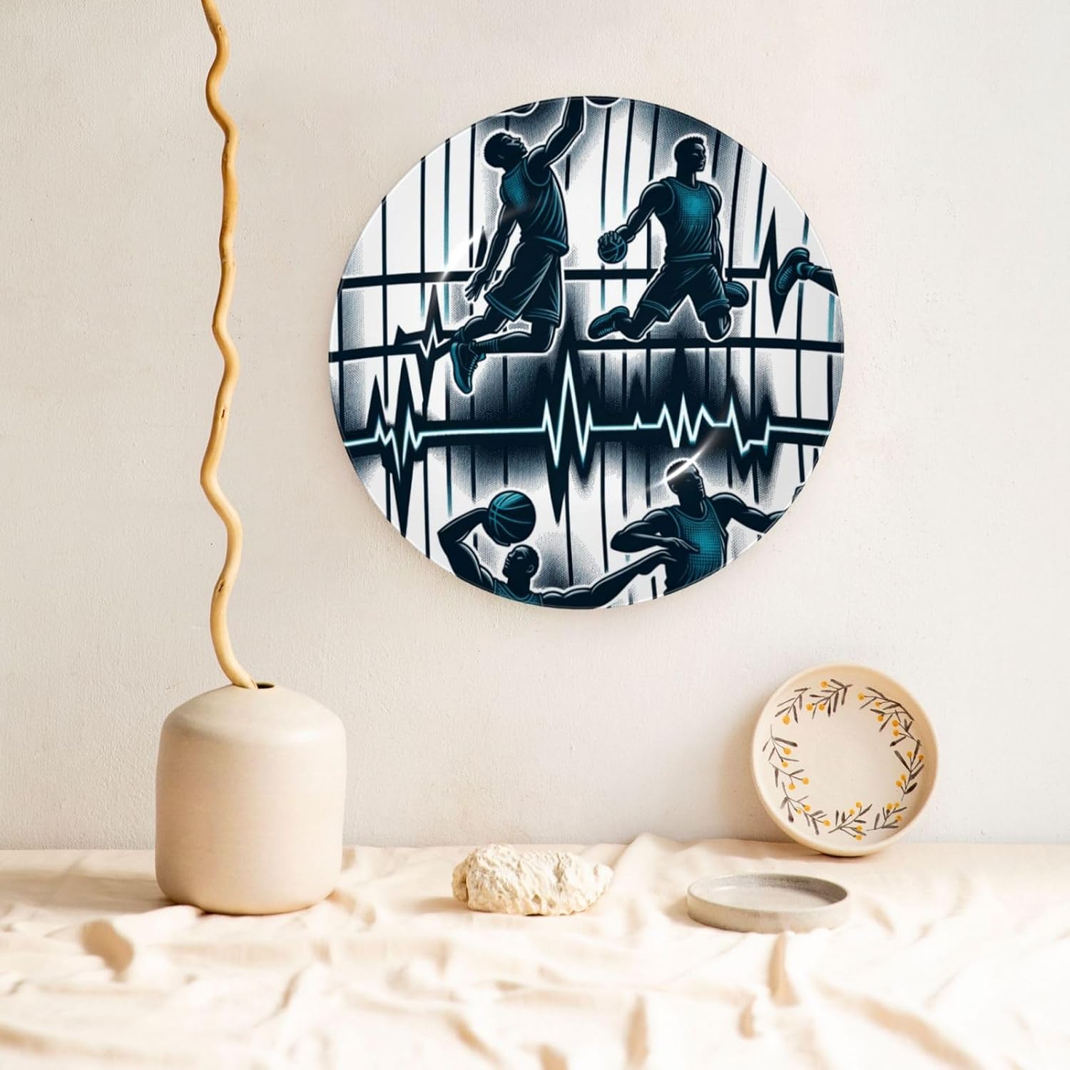 Basketball-Dunk-Heartbeat 10 Inch Decorative Plate With Stand, Elegant Display Wall Plate For Home Decor