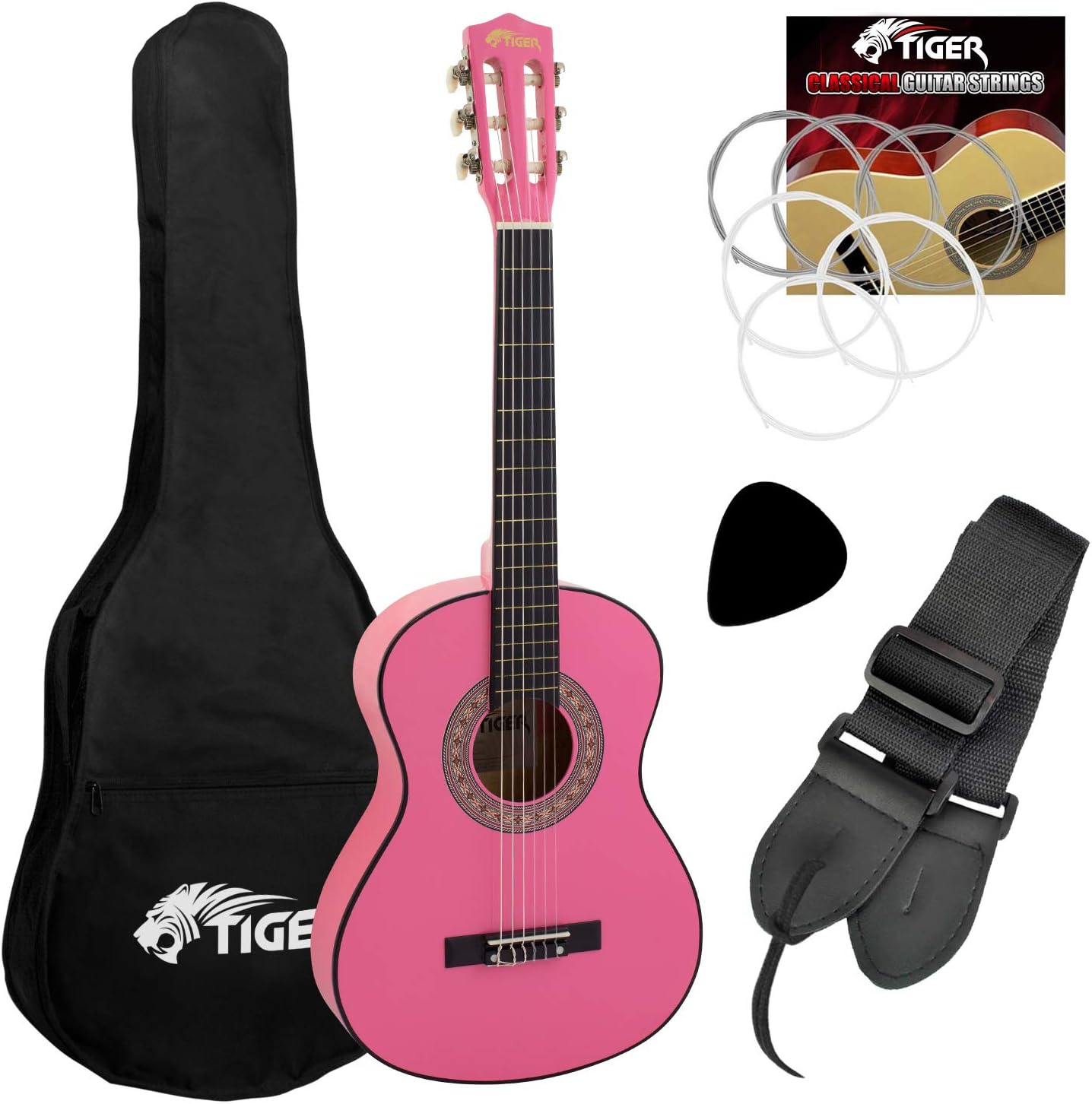 TIGER CLG5-PK 1/4 Size Classical Guitar Pack - Pink - Now with 6 Months Free Lessons Included