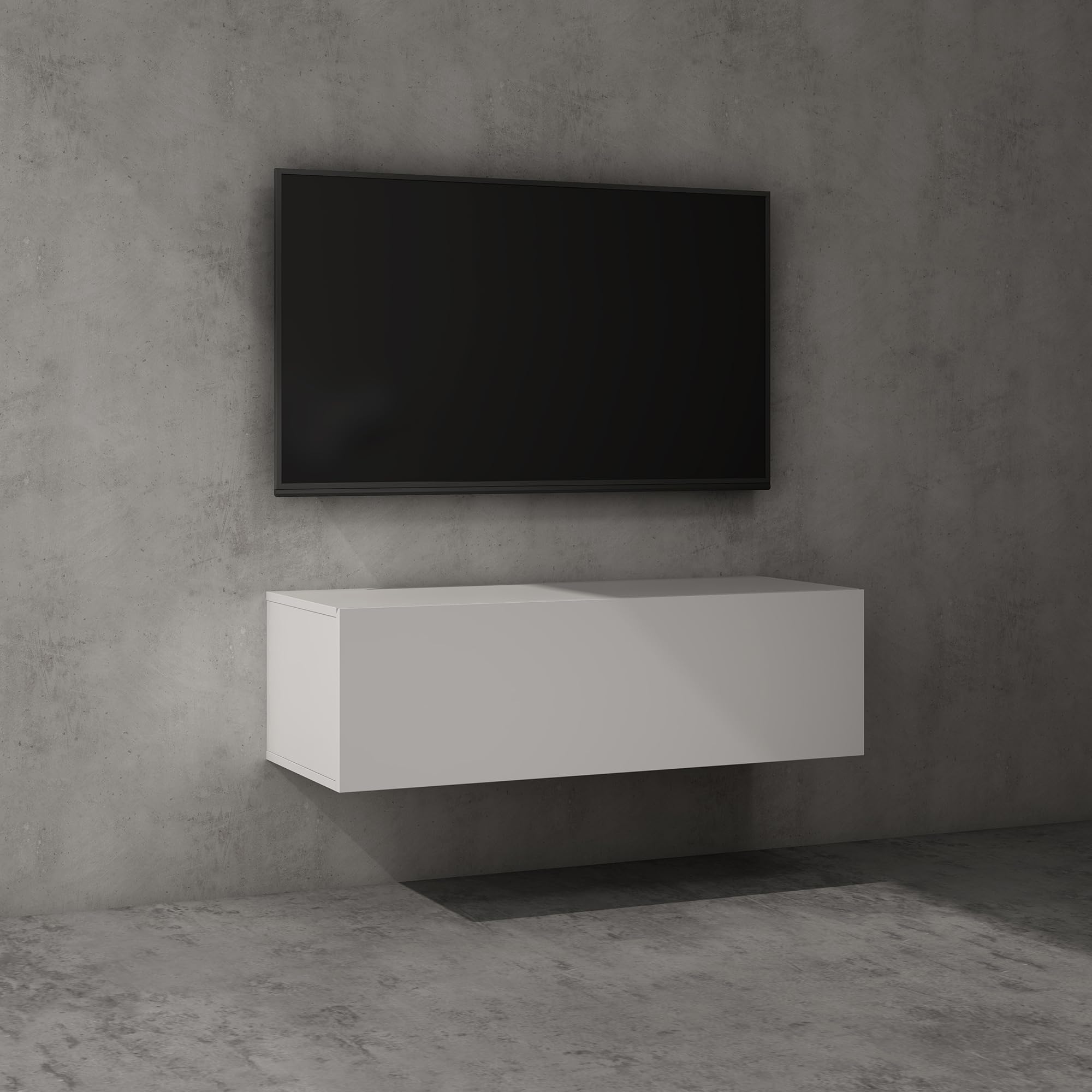 scaffale tv in metallo matte bianco con ante suspesi 100 cm