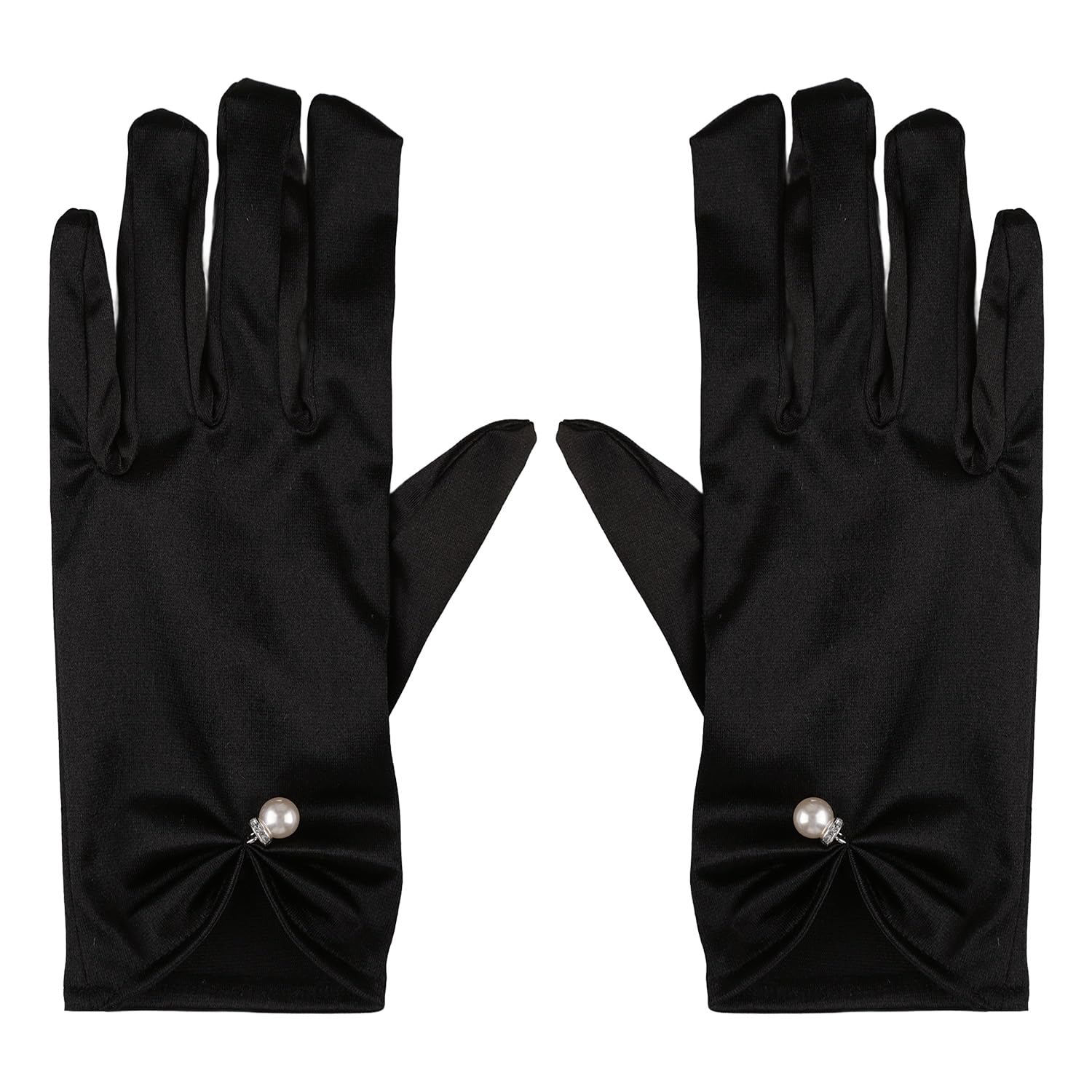 Wellrun Women's Black 1Pair Satin Short Gloves For ,Elegant Satin Bridal Evening Gloves,Short Prom Glove For Wedding,Prom,Opera(Black)