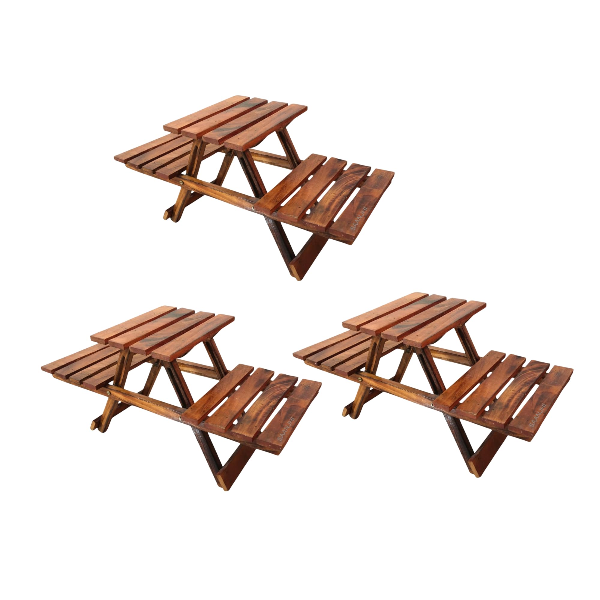 Handcrafted Wooden Multipurpose Folding Stool | Set of 3 | Wooden Home Décor & Utility |Durable Decorative Accessory-image-20