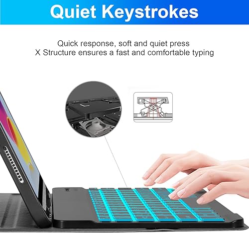 Miniatura 6 de SOPPY Funda de teclado para iPad con retroiluminación de 7 colores para el nuevo iPad de 10.9 pulgadas 2022 (A2696A2757A2777), funda de teclado