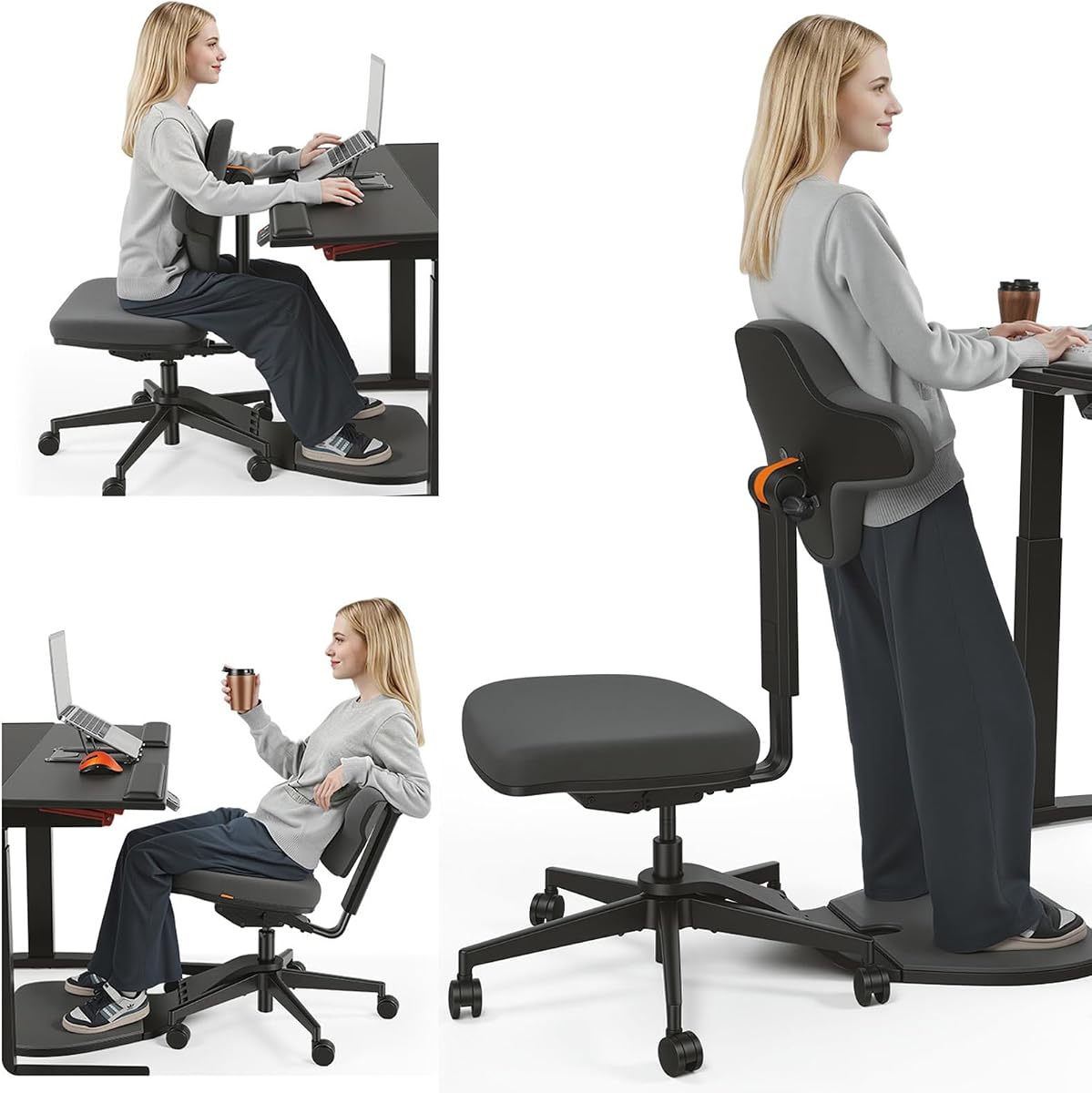 Silla de escritorio de pie, silla de pie para sentarse y pararse, silla ergonómica inclinada con tapete antifatiga, taburete de pie, silla de montar, asiento de postura de oficina en casa de altura ajustable-MT-M-DG