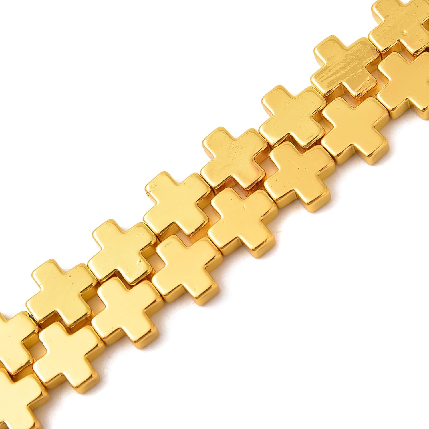 JM Design Titanium Gold Hematite Cross Beads Size 10mm 15.5'' Strand for Jewelry Making