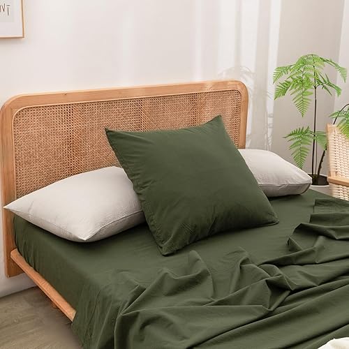 Miniatura 4 de BESTOUCH Juego de 2 fundas de almohada de 100% algodón lavado para cabello y piel, sensación de lino, suaves, cómodas y transpirables, con cierre de